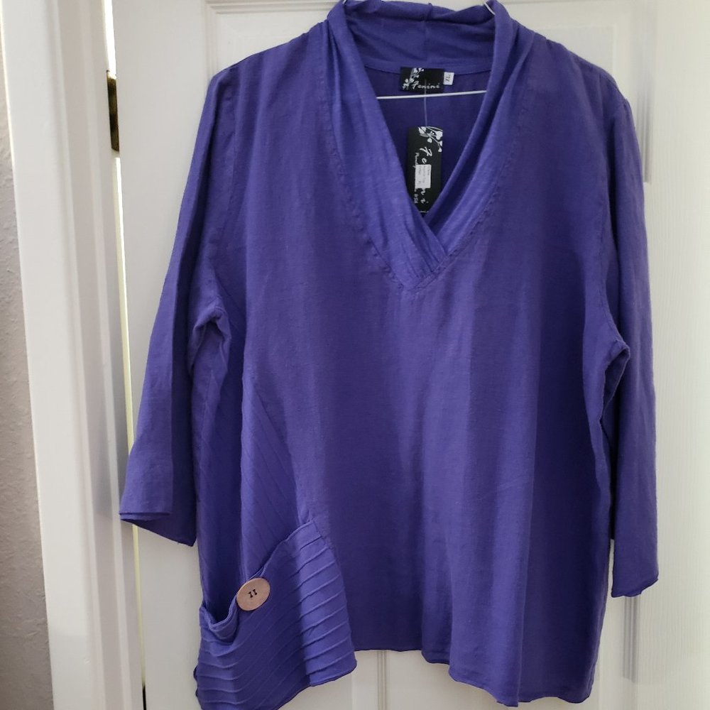 Fenini Linen Tunic Top Purple XL NWT